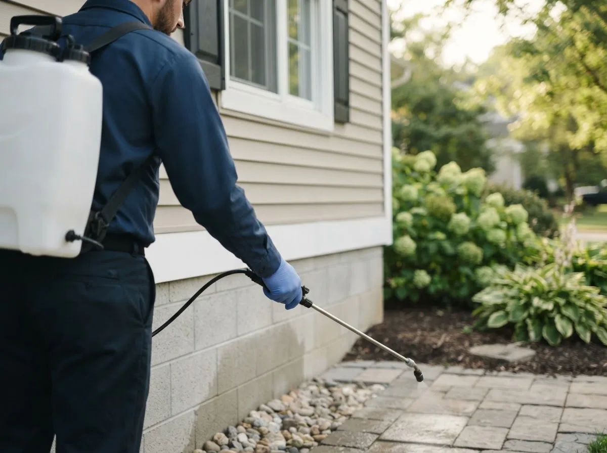 Pest control technician inspecting a home in Marble Hill, MO